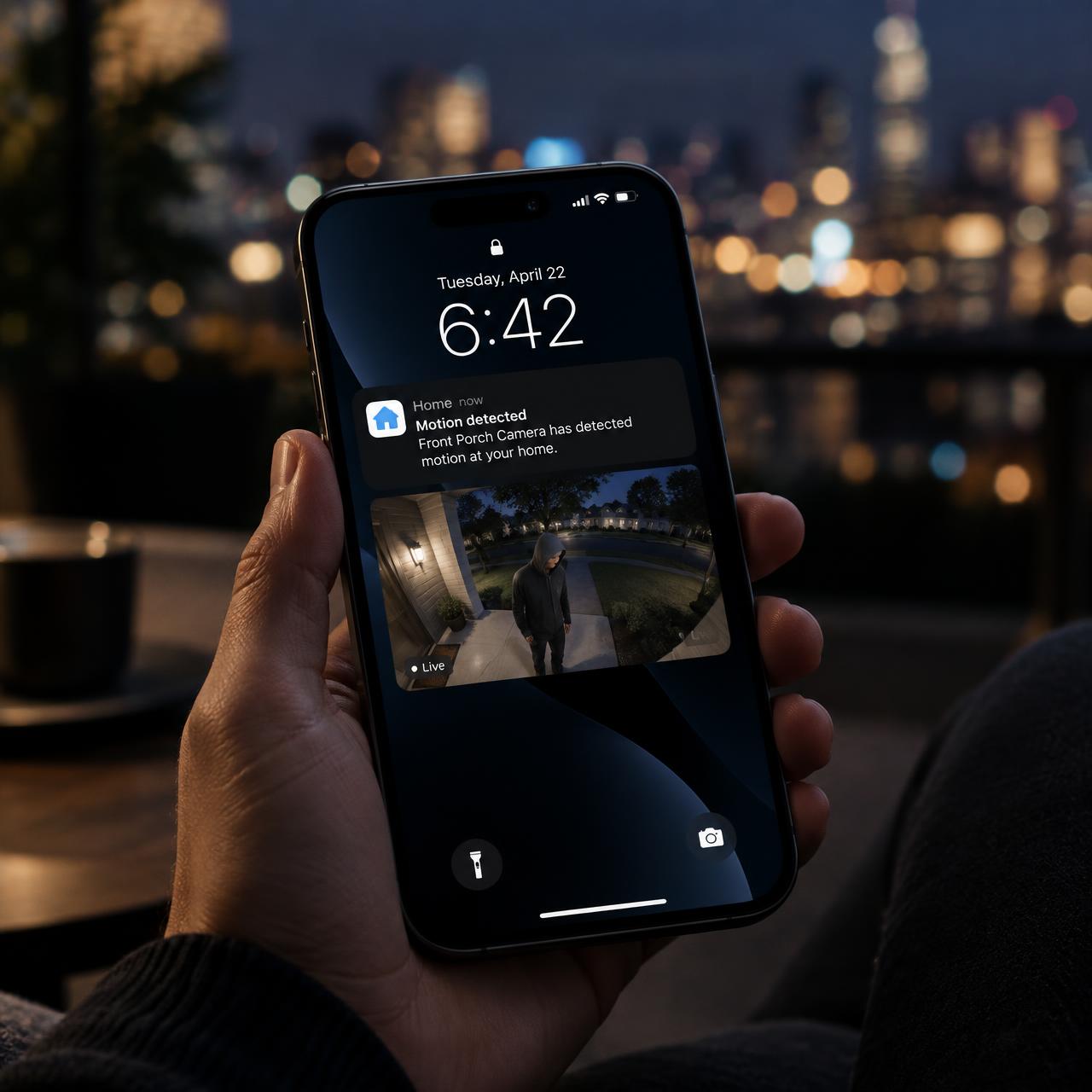 Lock screen alert with a live porch camera preview